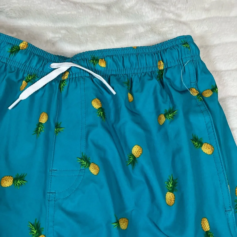 Old Navy Men S Blue Gold Pineapple Print Tropical Swim Trunks Lined Beach Cruise